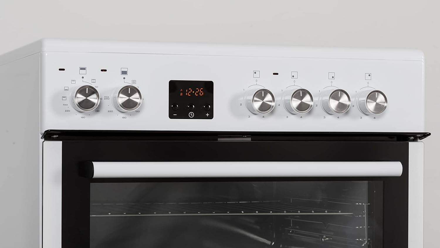 Cookology CFDO600BK 60cm Wide, 86 Litre Capacity Freestanding Electric Double Cooker Fan Oven with Ceramic Top 4 Cooking Zone Hob and – in Black           [Energy Class A]