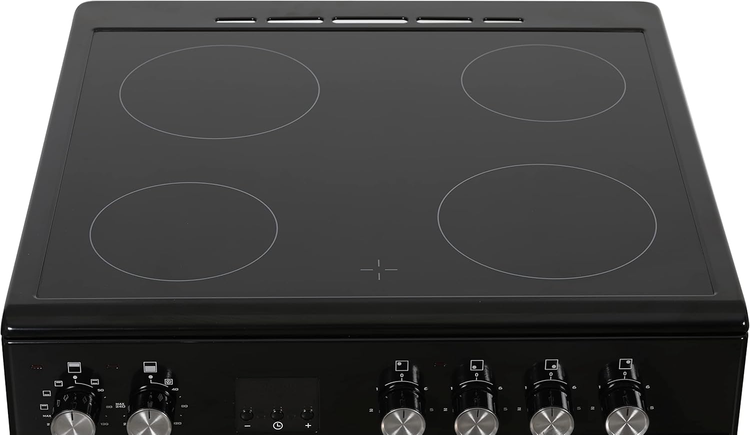Cookology CFDO600BK 60cm Wide, 86 Litre Capacity Freestanding Electric Double Cooker Fan Oven with Ceramic Top 4 Cooking Zone Hob and – in Black           [Energy Class A]