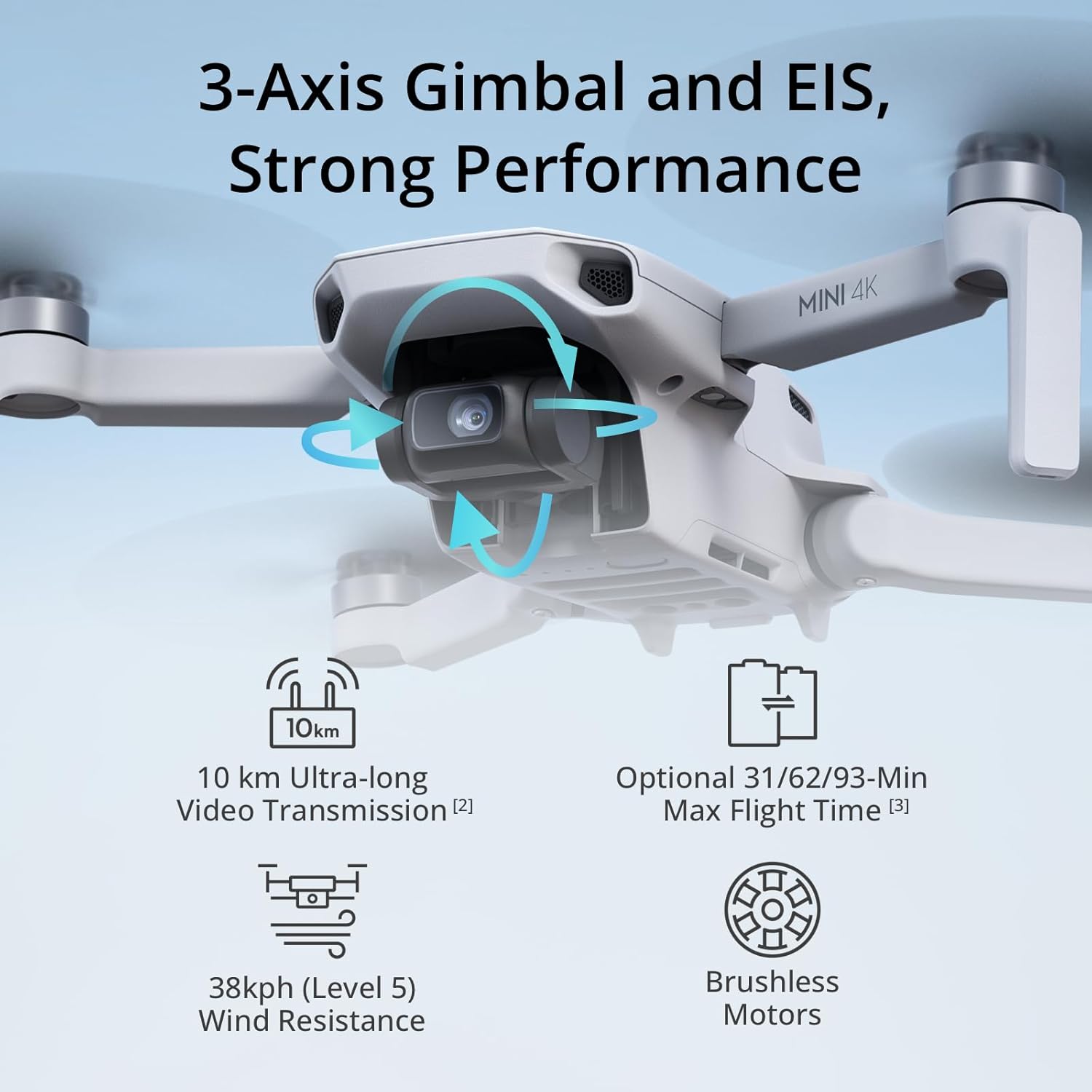 DJI Mini 4K, Drone with 4K UHD Camera for Adults, Under 249 g, 3-Axis Gimbal Stabilization, 10km Video Transmission, Auto Return, Wind Resistance, 31-Min Max Flight Time, Intelligent Flight