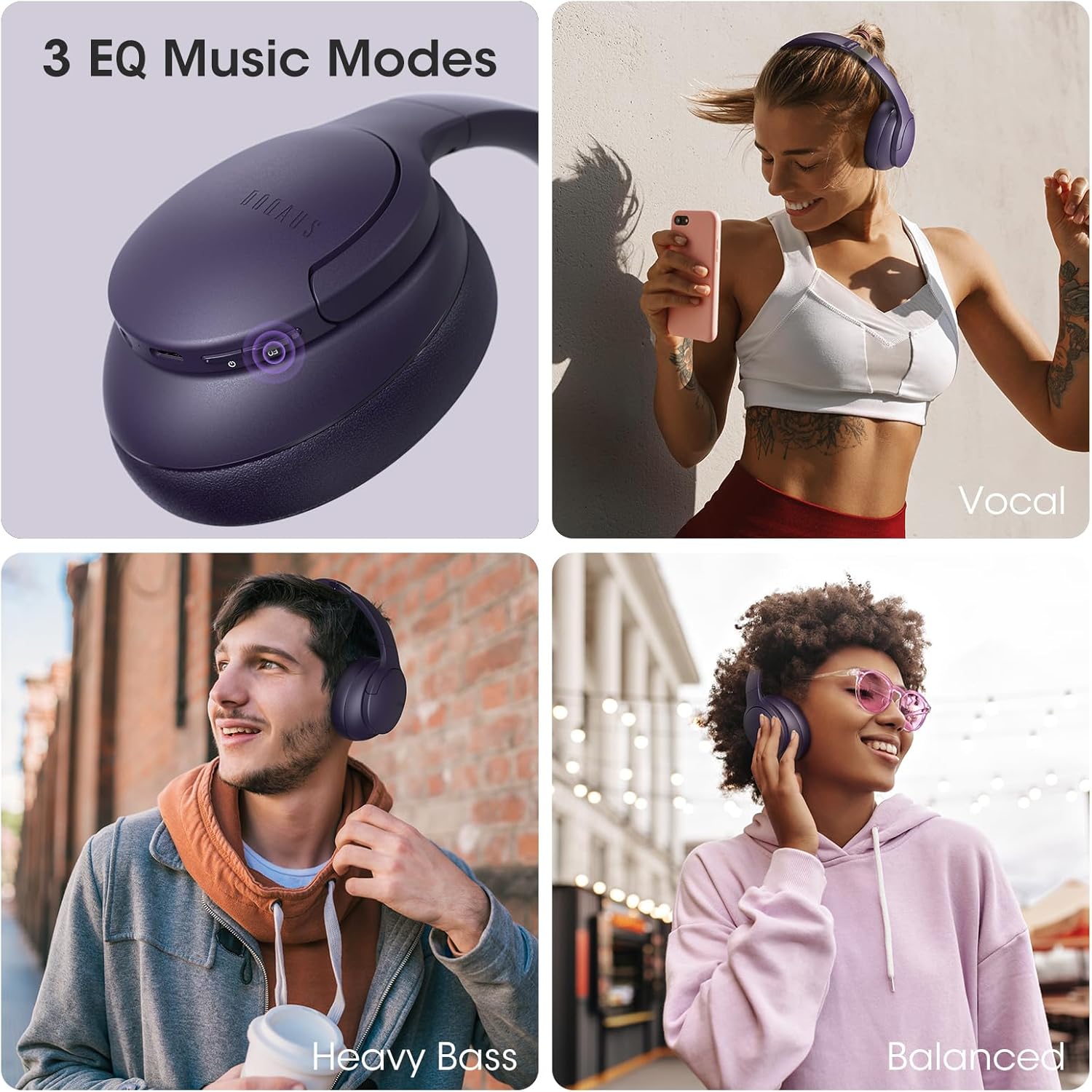 DOQAUS Wireless Headphones Over Ear, 90H Playtime Bluetooth Headphones Over Ear, 3EQ Mode, Bluetooth 5.3, HiFi Stereo Headphones Wireless with Mic, Soft Memory Protein Earmuffs,for Phone/PC(Navy Blue)