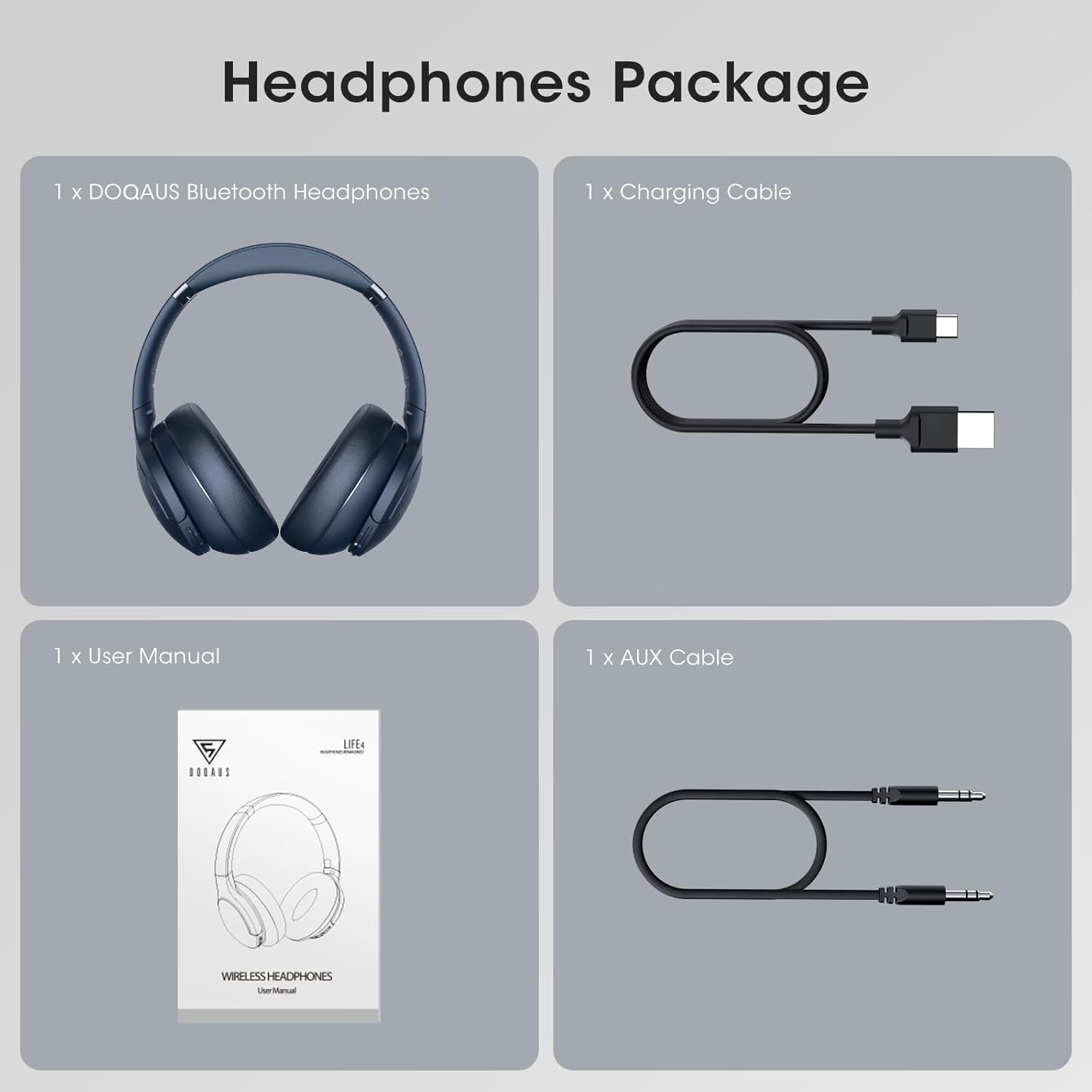 DOQAUS Wireless Headphones Over Ear, 90H Playtime Bluetooth Headphones Over Ear, 3EQ Mode, Bluetooth 5.3, HiFi Stereo Headphones Wireless with Mic, Soft Memory Protein Earmuffs,for Phone/PC(Navy Blue)