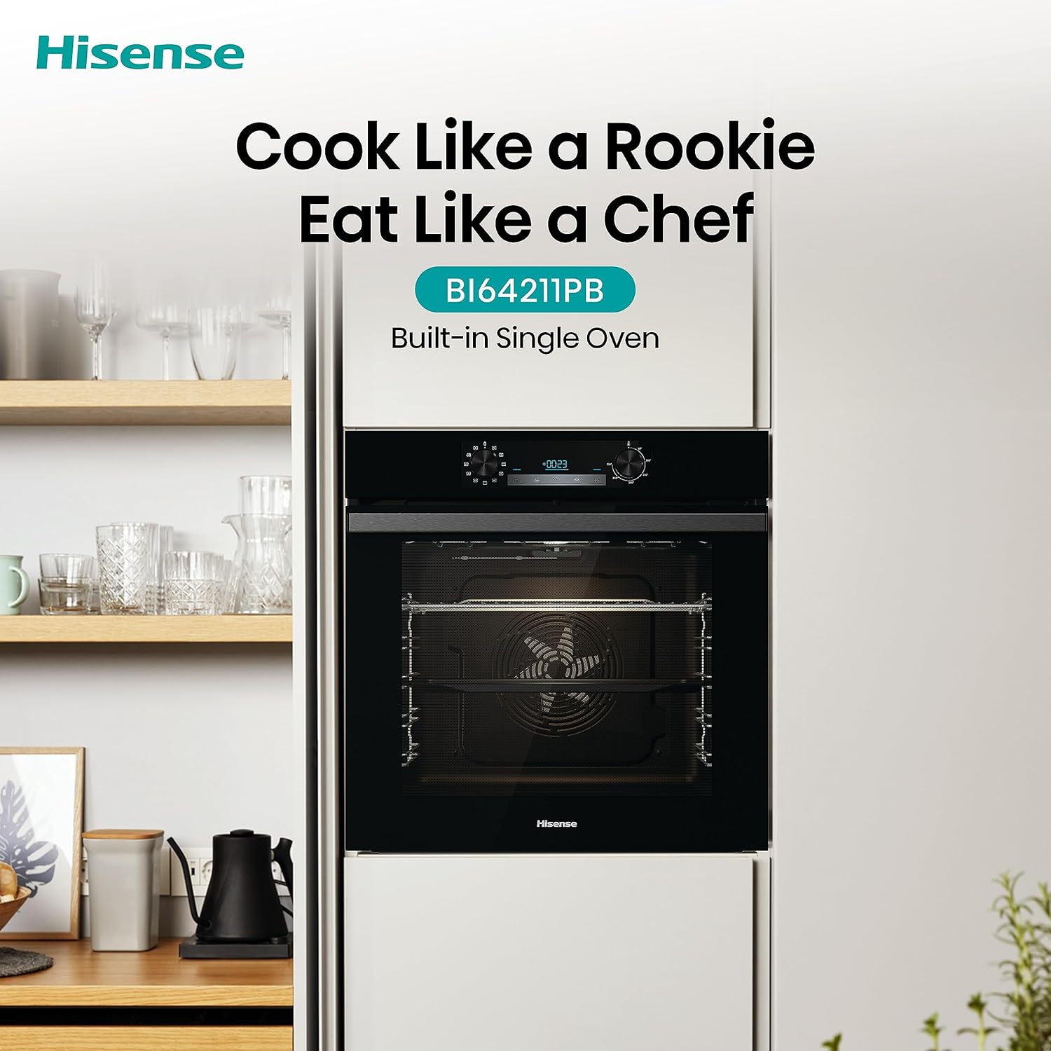 Hisense BI64211PB 77 Litre Built In Electric Single Oven With Pyrolytic Cleaning, Pizza Mode, Multiphase Cooking- Black 22x23x23 inches (LxWxH) - A+ Rated, Extra Large           [Energy Class A+]