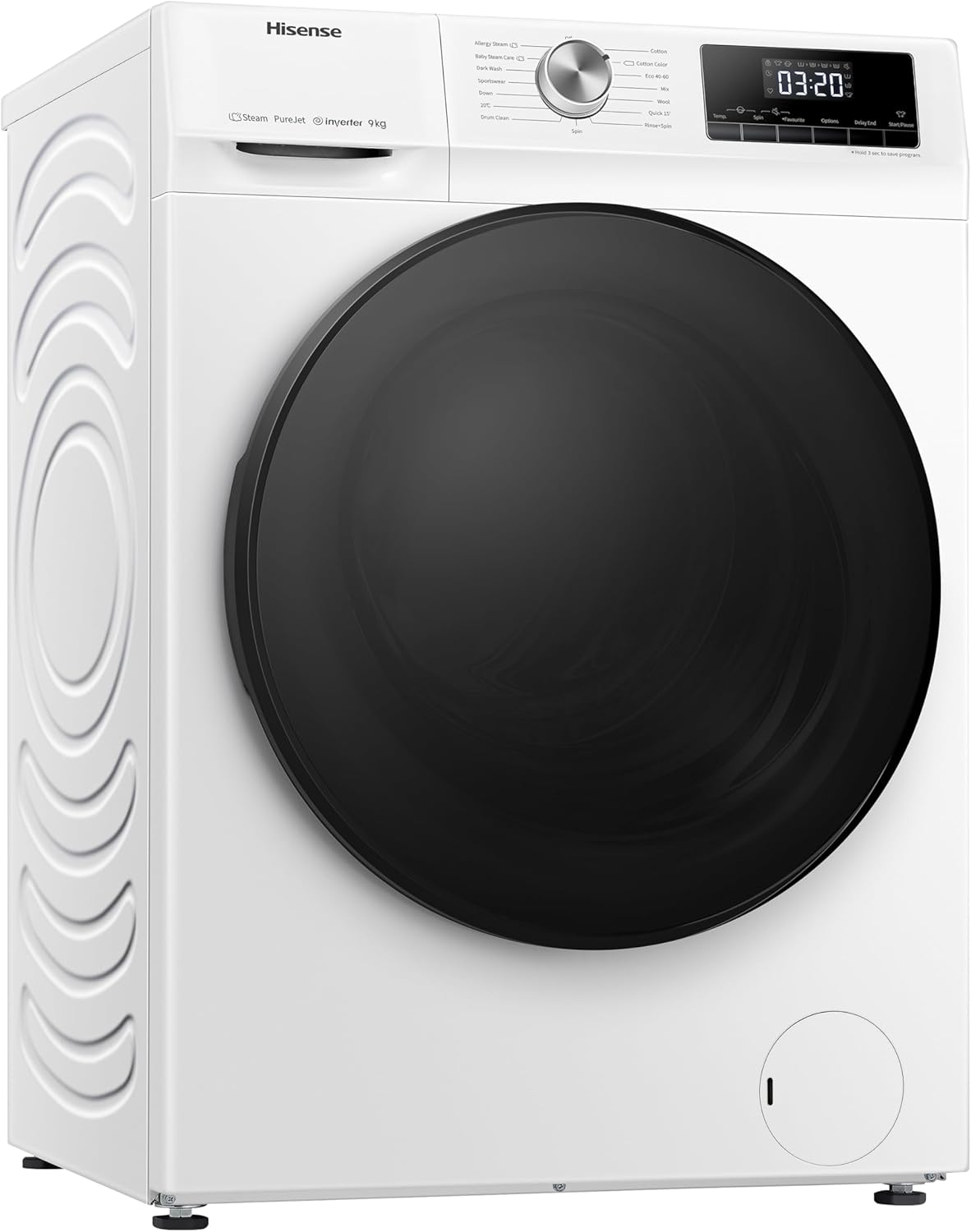 Hisense-WFQP9014EVM-Freestanding-9 KG-Front Load Washing Durable Inverter Machine-Steam Wash-Quick Wash-15 Washing Programs-1400 RPM-White-Energy Rating C           [Energy Class C]