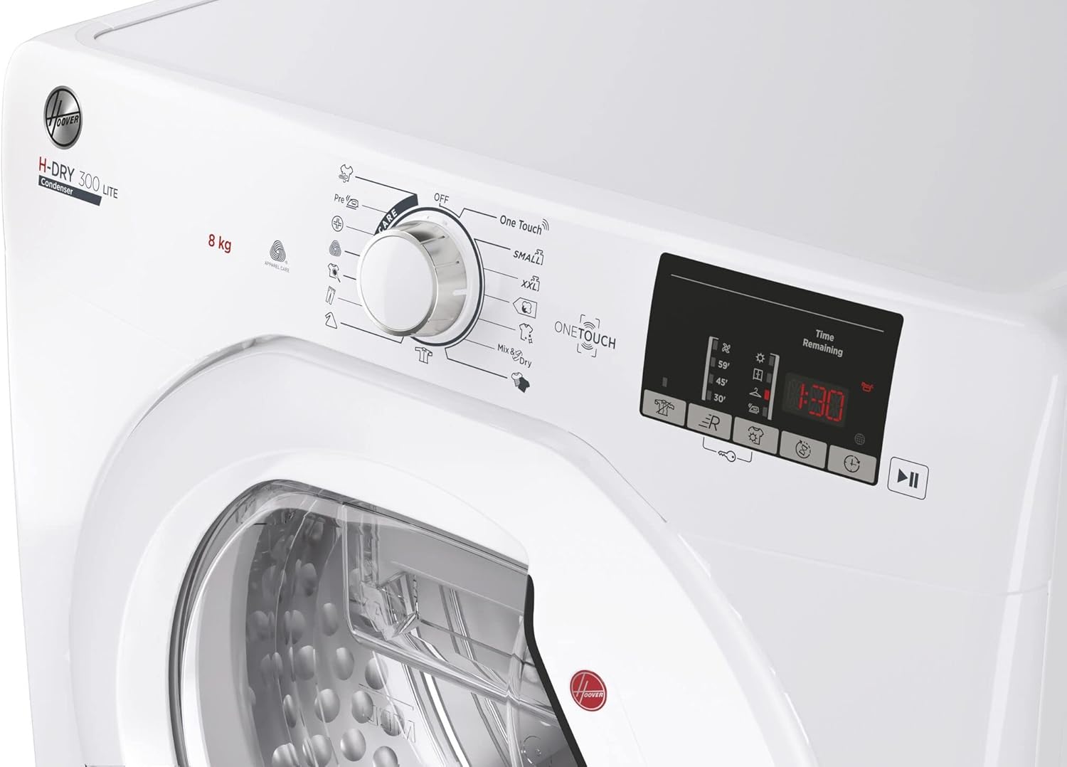 Hoover HLEC8DE H-Dry 300 8kg Condenser Tumble Dryer, Aquavision, White, Sensor dry, NFC           [Energy Class B]
