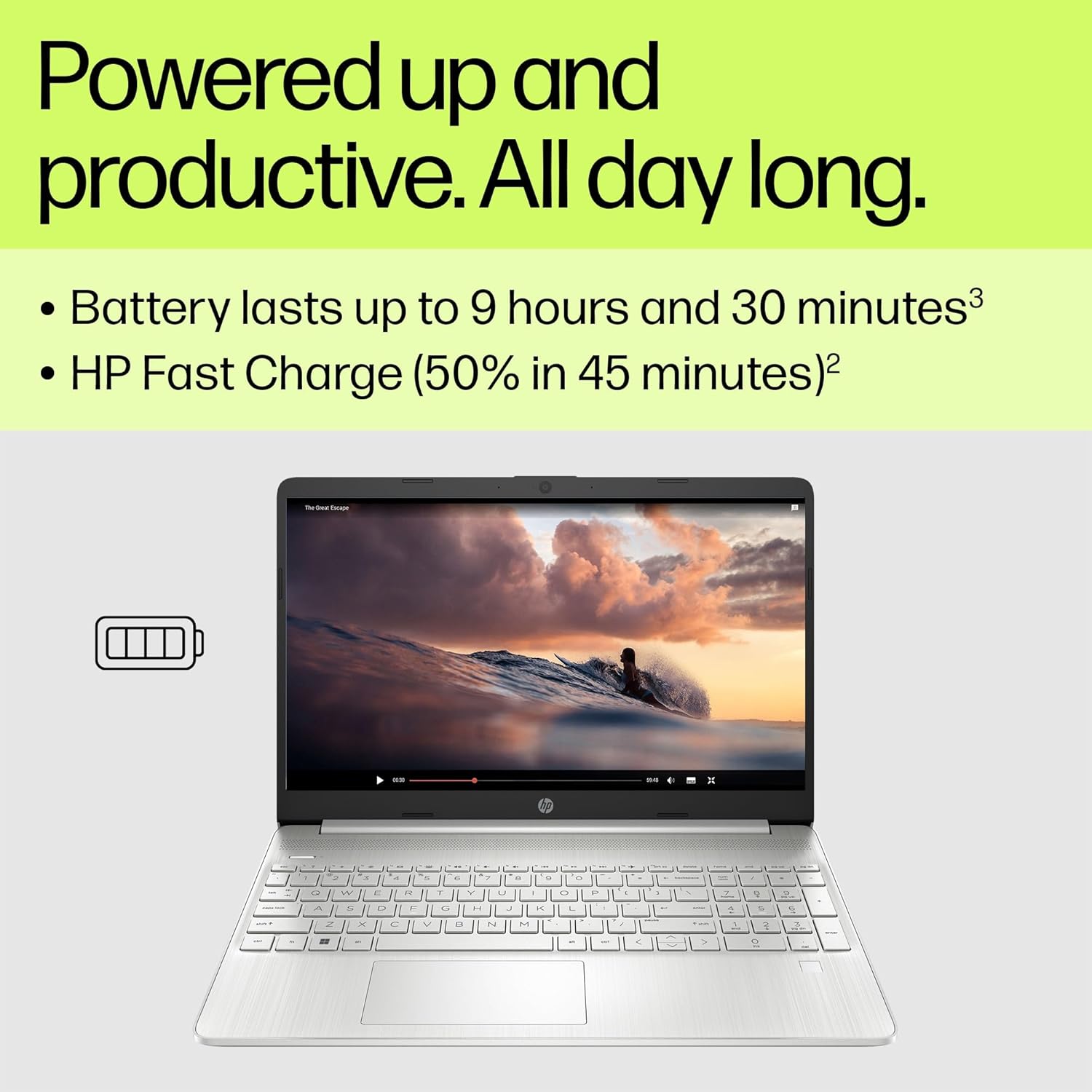 HP 15 Laptop, AMD Ryzen 5-5500U Processor, 16 GB RAM, 512 GB SSD, AMD Radeon Graphics, FHD Display, Up to 9 hrs 30 battery, Win 11, Dual Speakers, Natural Silver, 15s-eq2005sa
