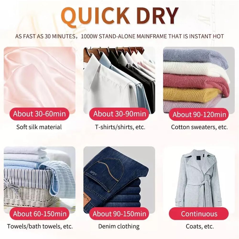 Portable Anion Electric Clothes Dryer 15kg Indoor Wet Laundry Warm Air Drying, 2 tiers of hanging space, 1000W PTC heater, high-density Oxford cloth