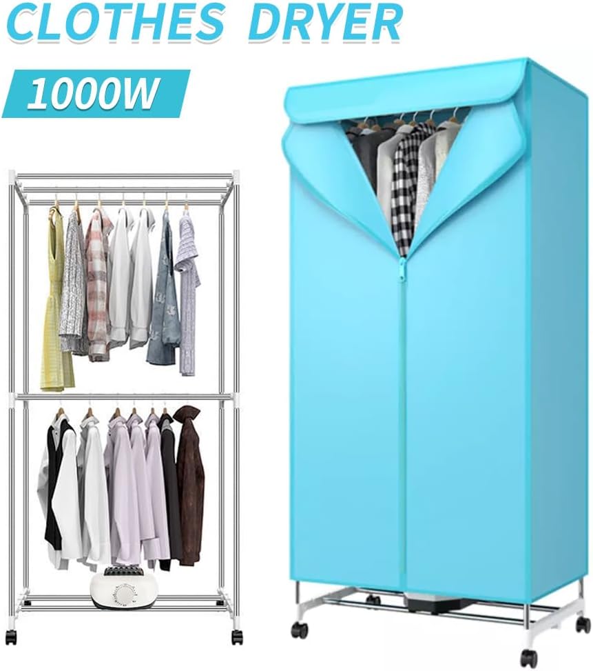 Portable Anion Electric Clothes Dryer 15kg Indoor Wet Laundry Warm Air Drying, 2 tiers of hanging space, 1000W PTC heater, high-density Oxford cloth