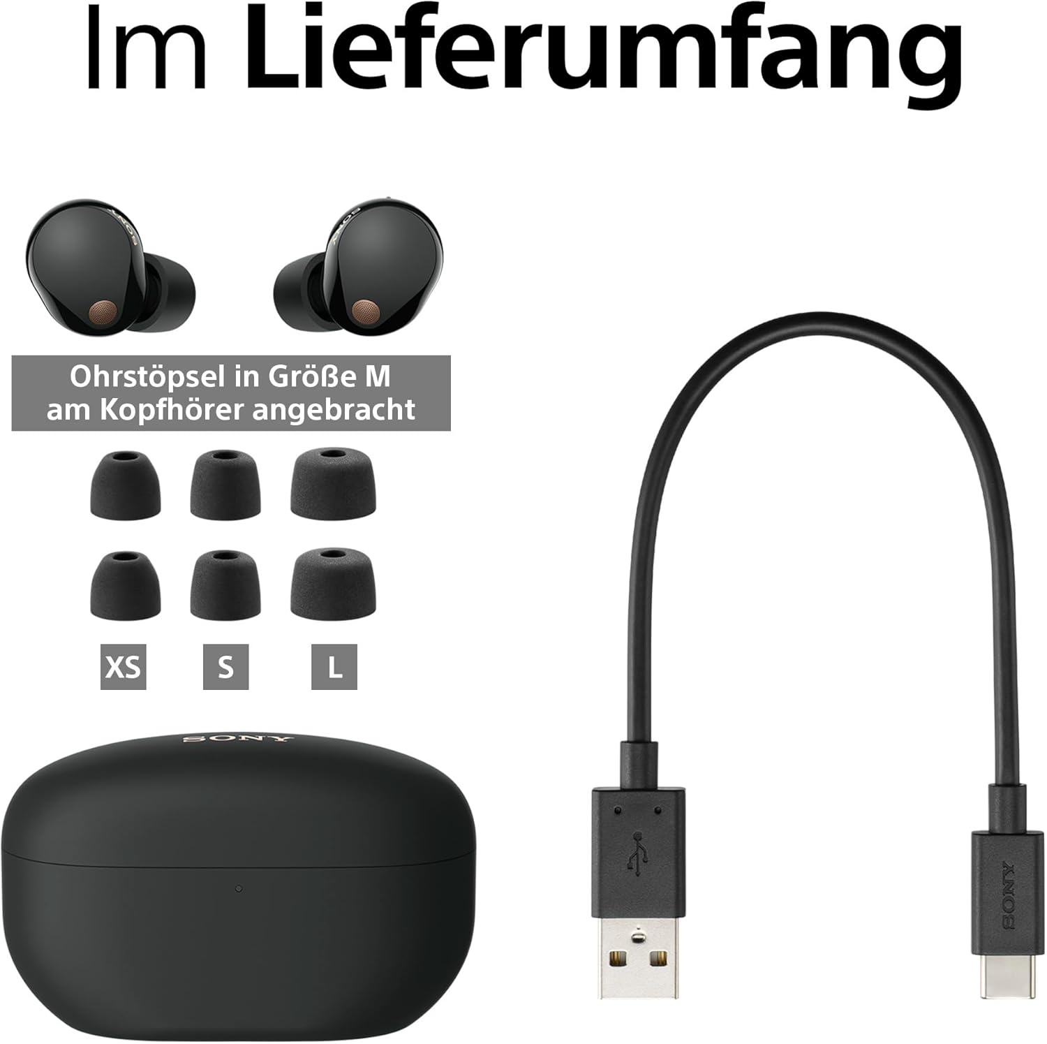 Sony WF-1000XM5 Wireless Noise Cancelling Headphones, Bluetooth, In-ear Headphones, Mic, Up to 24 Hours Battery Life, Quick Charge, IPX4, iOS  Android Compatible - Black, Small