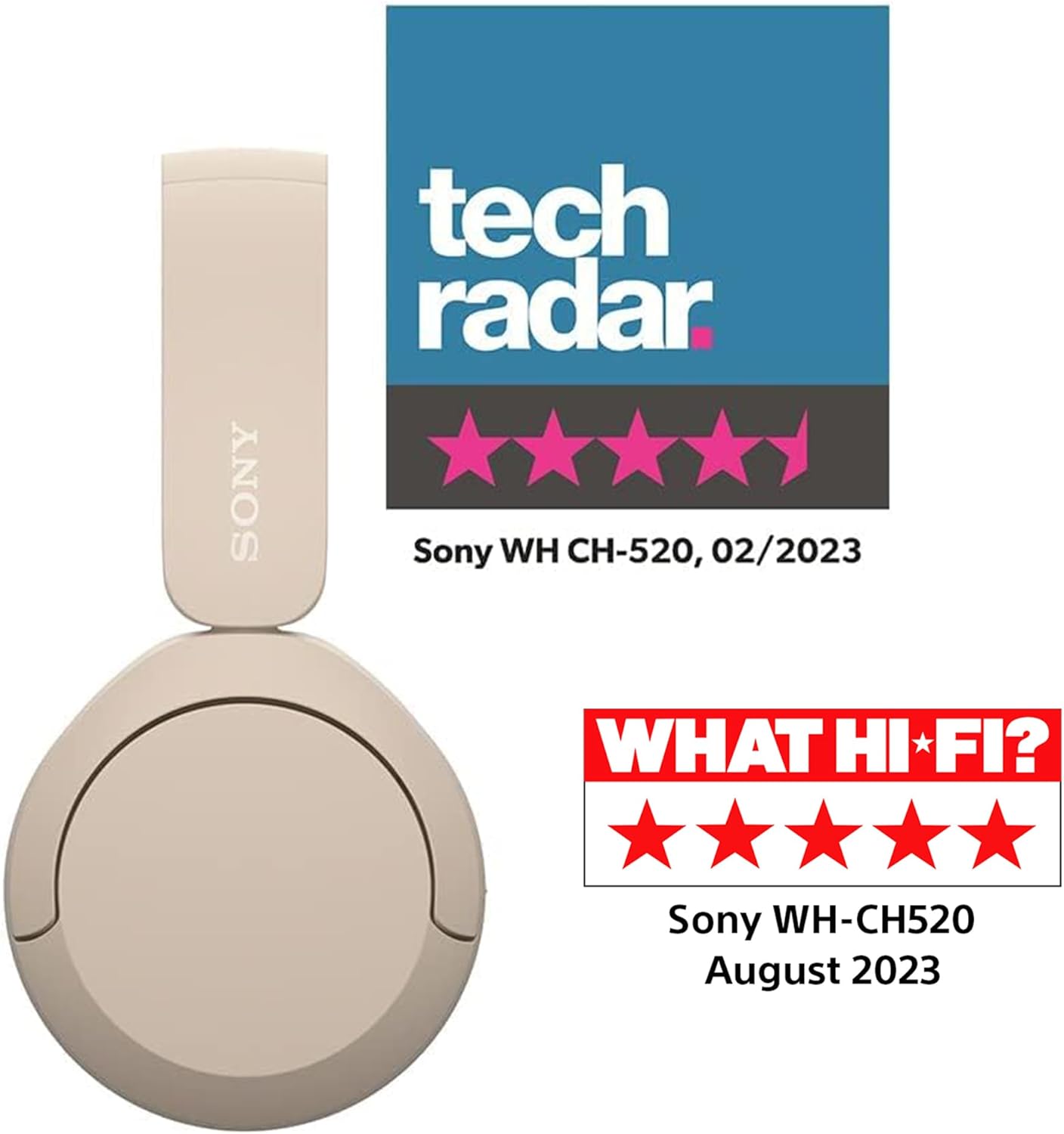 Sony WH-CH520 Wireless Bluetooth Headphones - up to 50 Hours Battery Life with Quick Charge, On-ear style - Black