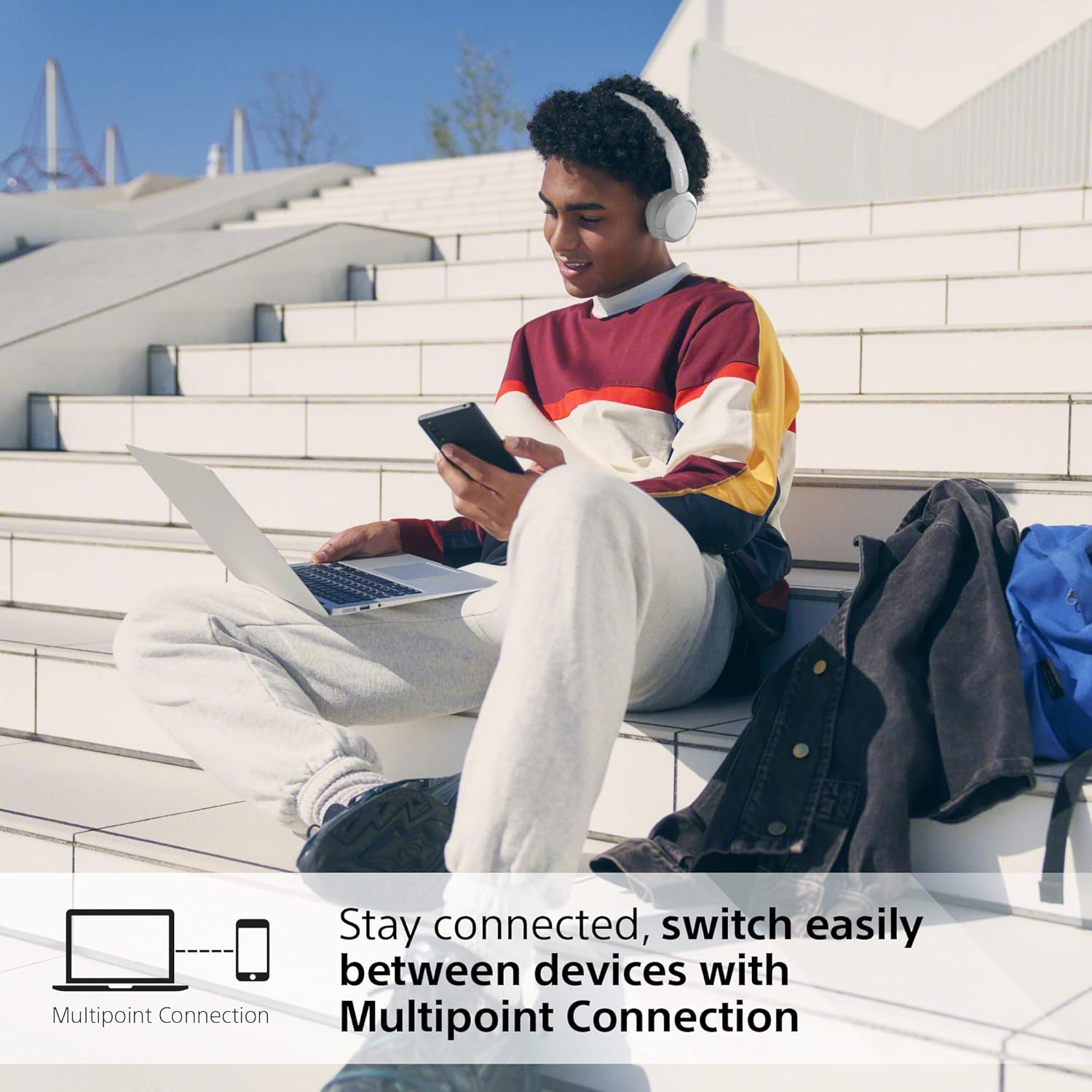 Sony WH-CH520 Wireless Bluetooth Headphones - up to 50 Hours Battery Life with Quick Charge, On-ear style - Blue