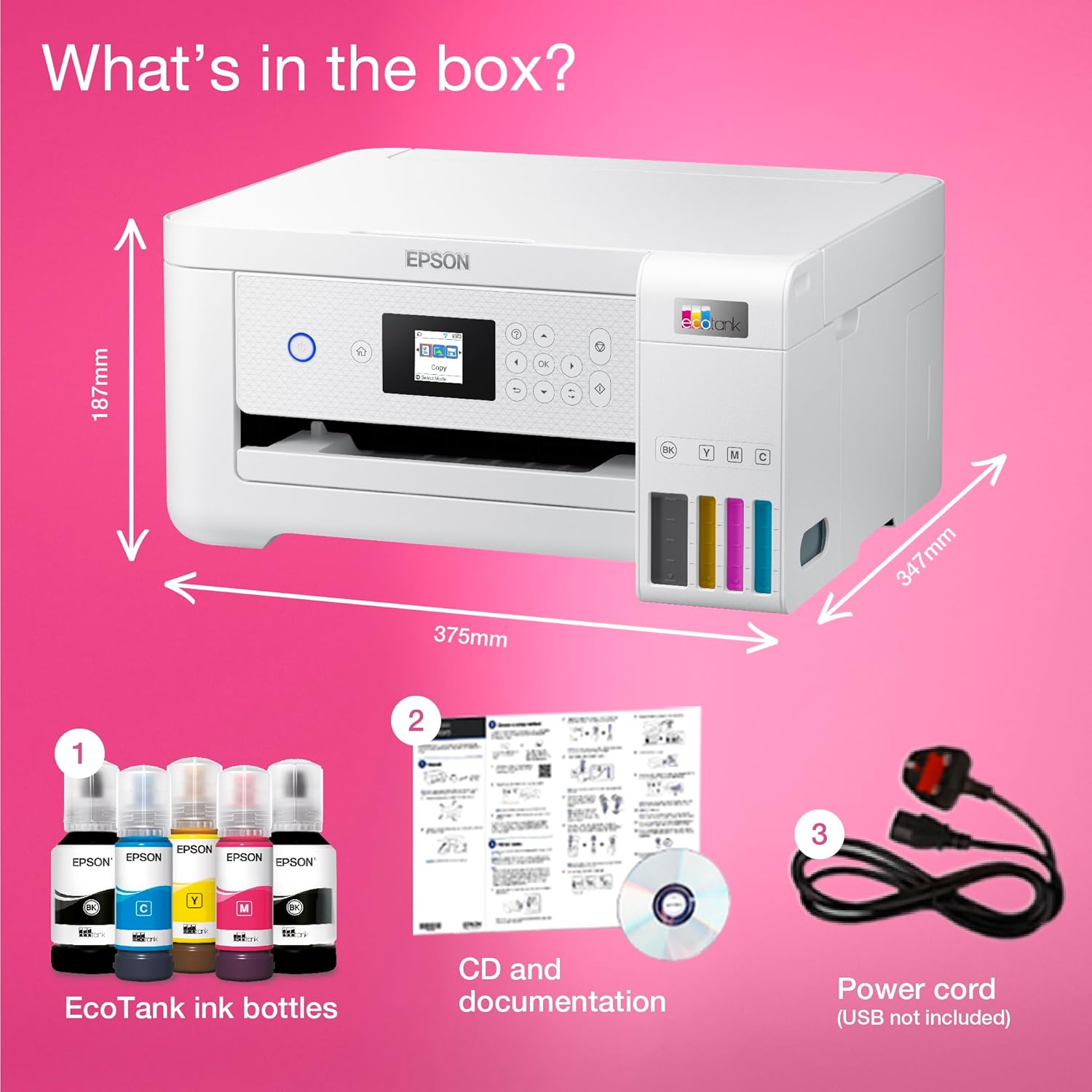 EcoTank ET-2860 A4 Multifunction Wi-Fi Ink Tank Printer, With Up To 3 Years Of Ink Included , Black