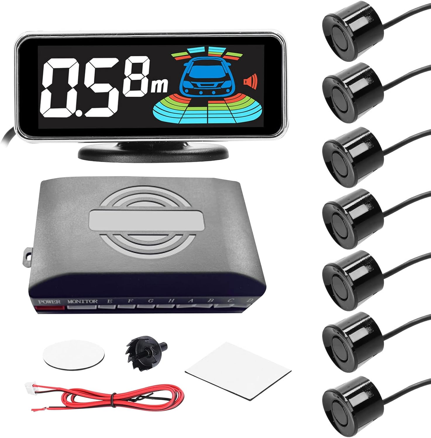 GoolRC Car Parking Sensor Rear Reversing Radars System with 8 Parking Sensors Distance Detection + LCD Distance Display + Sound Warning Buzzer, Black