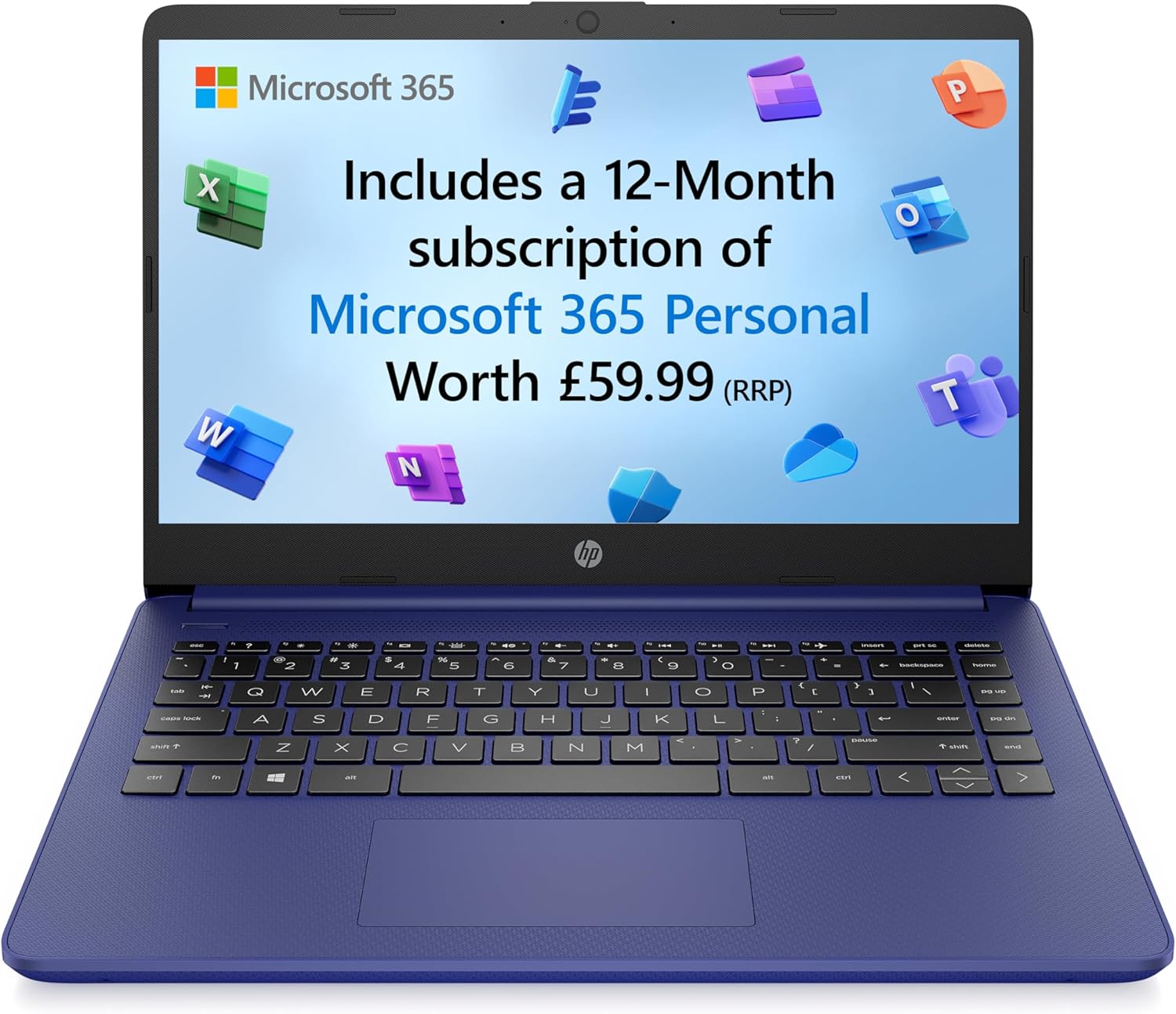HP Stream 14 Laptop , Intel N4120 Processor , 4 GB RAM , 128 GB SSD , Intel UHD Graphics , HD Display , Dual Speakers , Microsoft 365 Personal 12 month included , Win 11 , Indigo Blue , 14s-dq0033sa