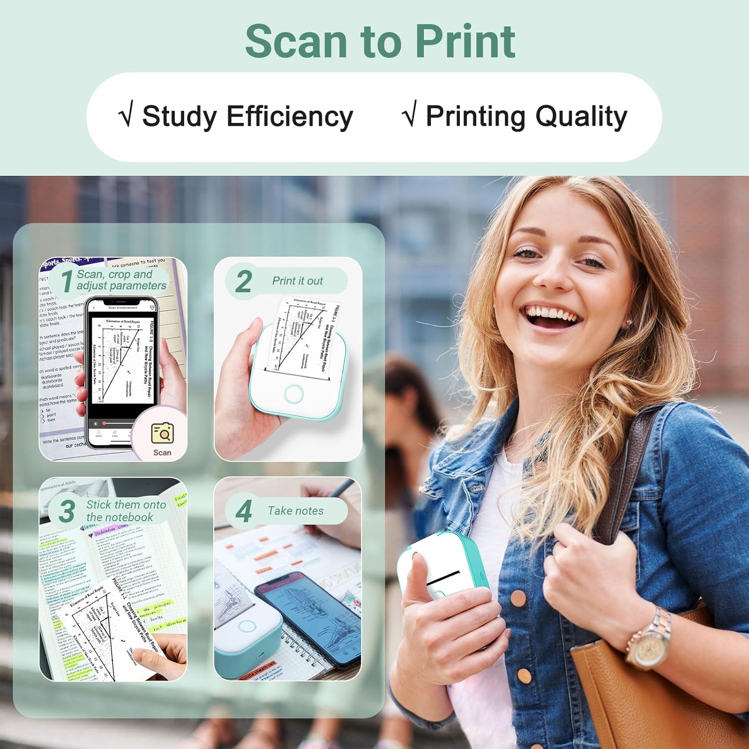 Mini Printer - Sticker Printer T02 Portable Thermal Printer Inkless Sticker Maker Machine Pocket Bluetooth Photo Printer Phone Printer for Learning, Study Notes, Anatomical Diagram, Photos, Journals