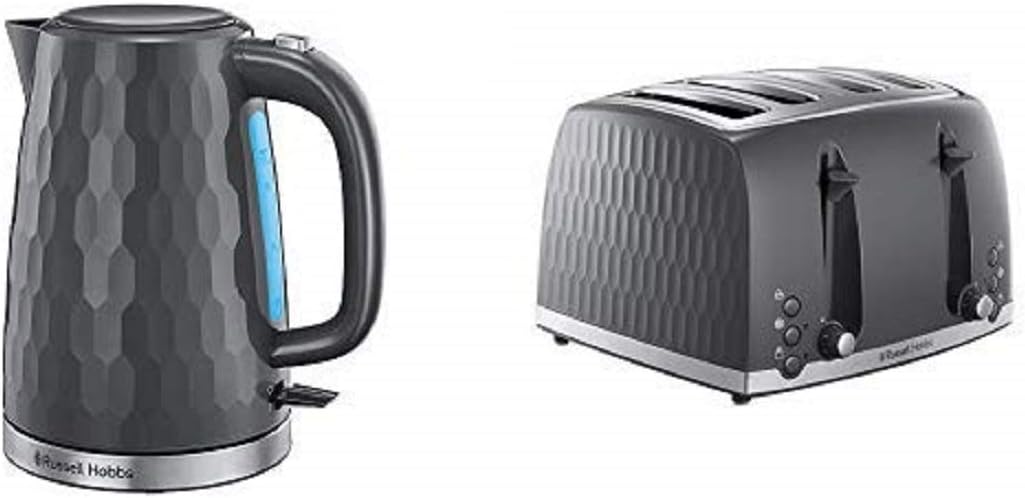 Russell Hobbs Honeycomb Electric 1.7L Cordless Kettle (Fast Boil 3KW, Black premium plastic, matt  high gloss finish, Removable washable anti-scale filter, Push button lid, Perfect pour spout) 26051