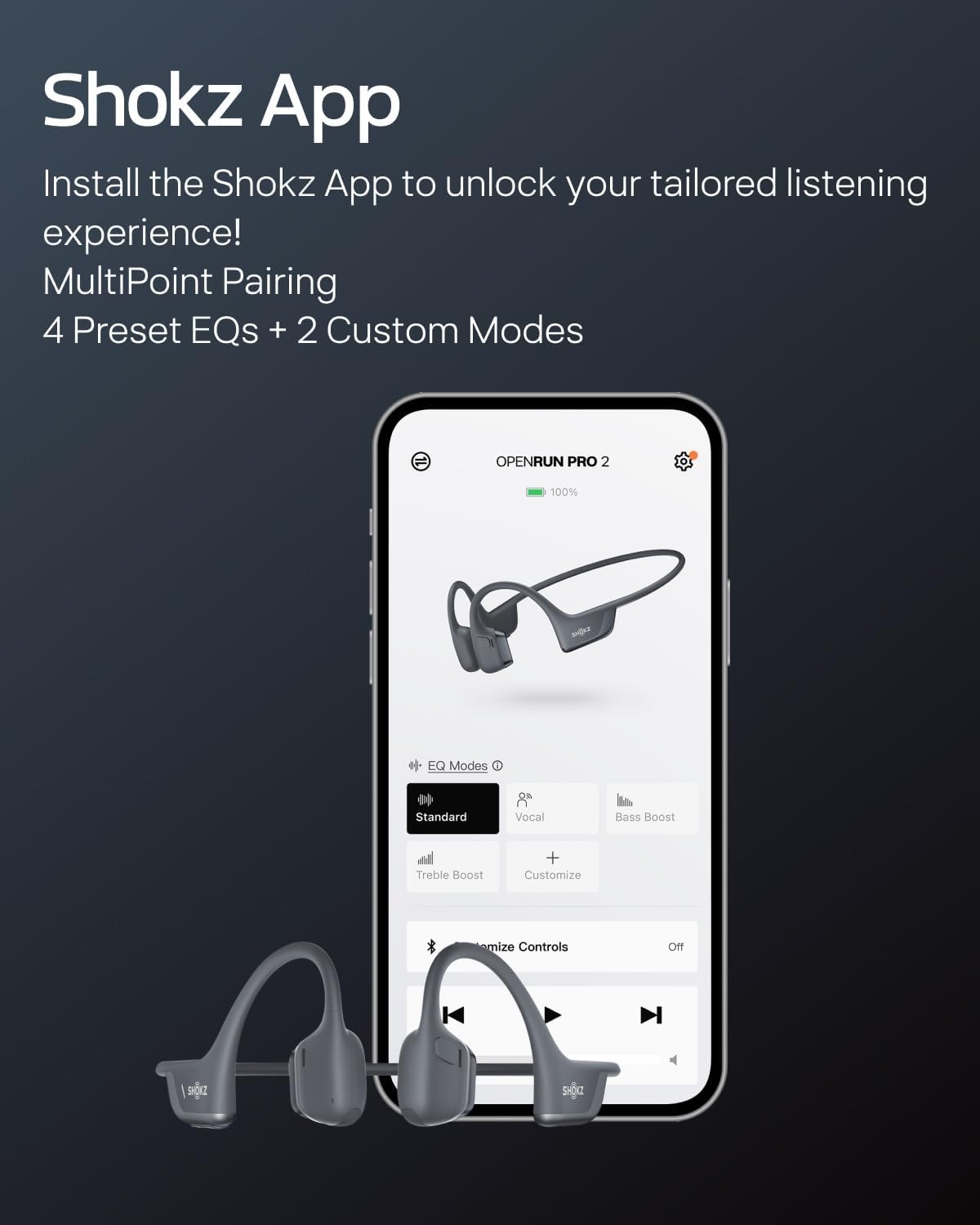 SHOKZ OpenRun Pro 2 Bone Conduction Sports Headphones, Open-Ear Wireless Earphones with Bluetooth 5.3, Noise Cancelling Mics, IP55 Waterproof, 12h Playtime for Running, USB-C Quick Charge, Black