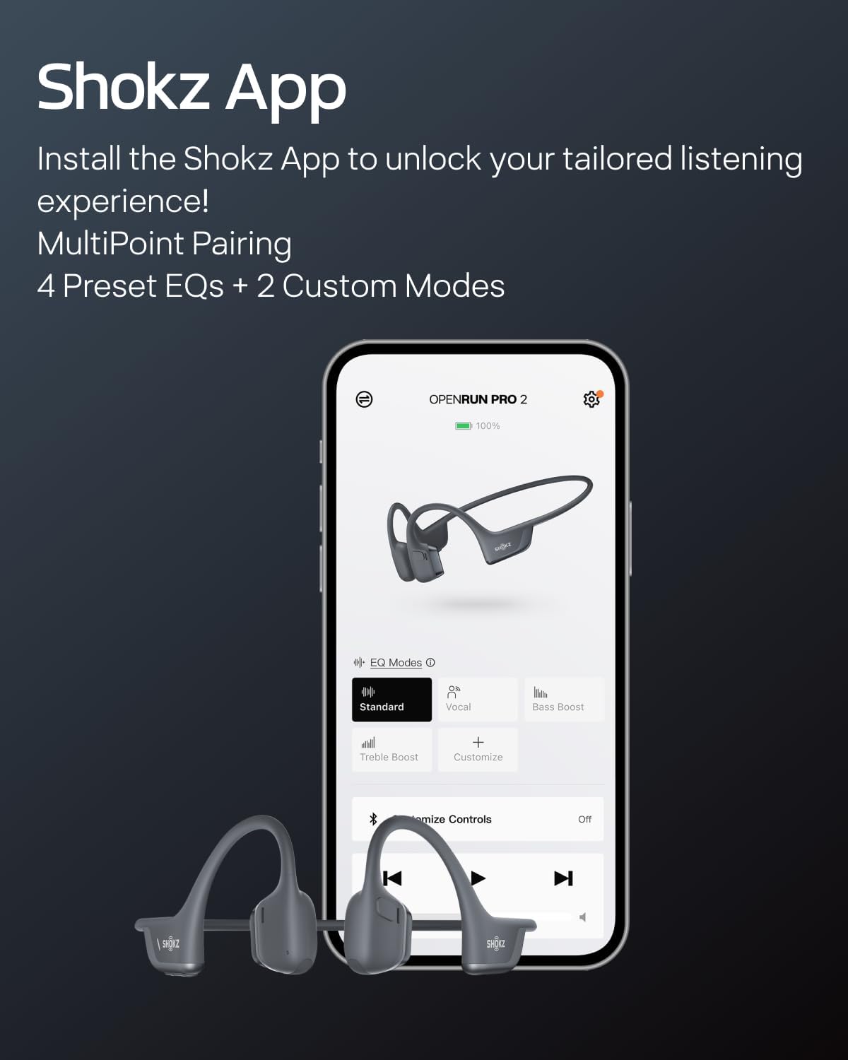 SHOKZ OpenRun Pro 2 Bone Conduction Sports Headphones, Open-Ear Wireless Earphones with Bluetooth 5.3, Noise Cancelling Mics, IP55 Waterproof, 12h Playtime for Running, USB-C Quick Charge, Black