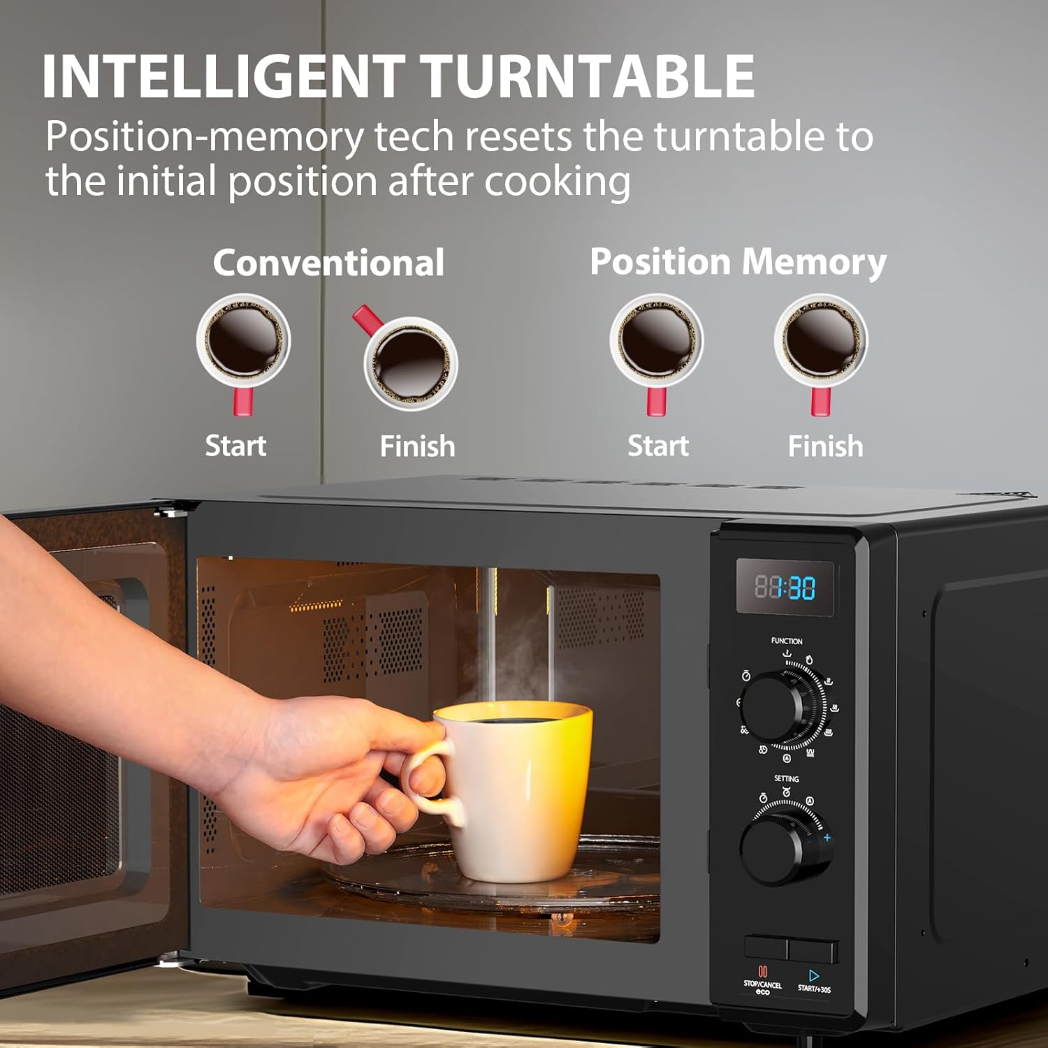 Toshiba 900w 23L Microwave Oven with 1050w Crispy Grill, Energy Saving Eco Function, 8 Auto Menus, 5 Power Levels and Position Memory Turntable - Black - MW2-AG23PF(BK)